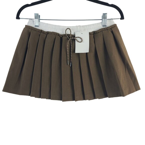Oak & Fort Dresses & Skirts - Oak & Fort Womens Pleated Mini Skirt With Drawstring Waistband Teak Brown Sz XS